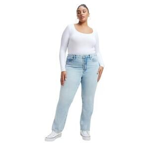 NWT Good American Good Boy Straight Curve Jeans Indigo Light Wash Women Blue 16